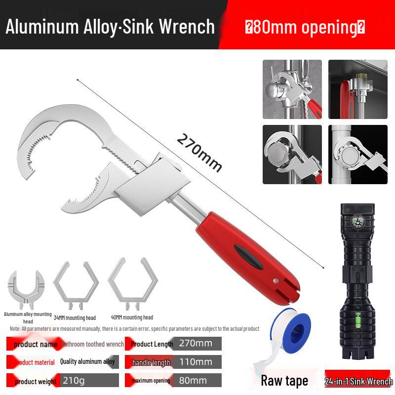 Universal Multifunctional Large-Opening Bathroom Wrench for Drains, Faucets & Sinks