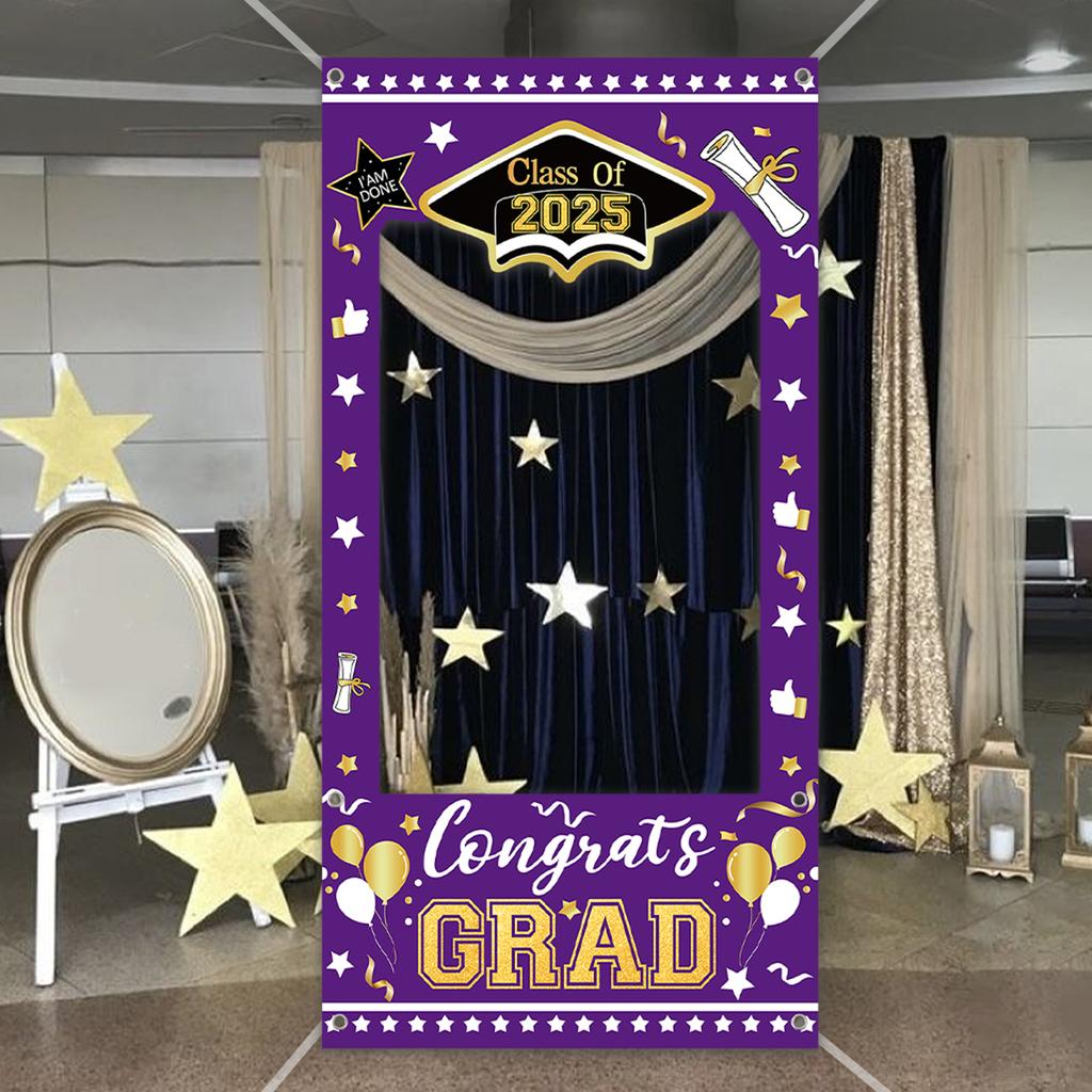 Black Gold Graduation Cloth Photo Booth Props Frame Class of 2026 Happy Graduation Season Party Decorations Grad Favors Supplies