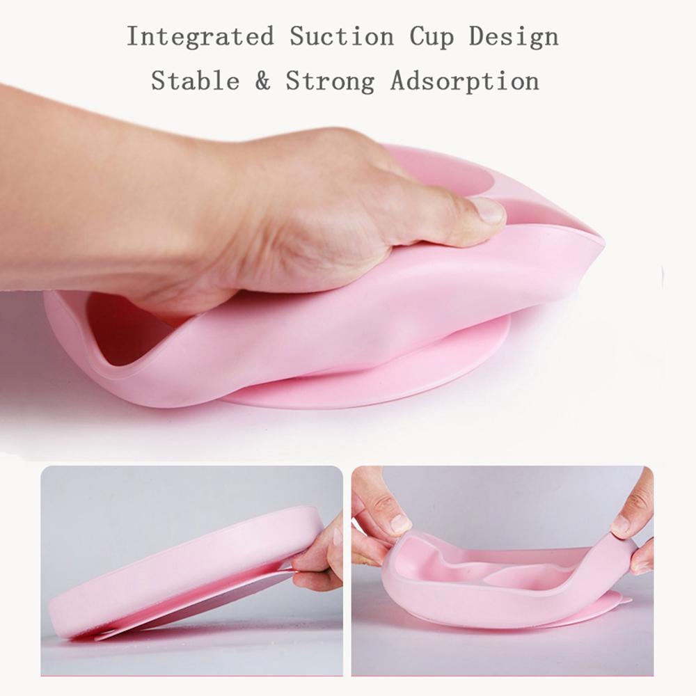 Silikon Babytallrikar Okrossbara Delade Sugkoppstallrik för Ris Frukt Snacks Barnstol Läger