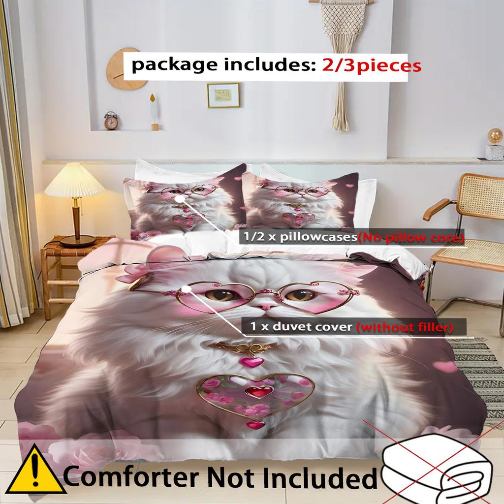 Cute Flower Cat Pattern 3D Printed Bedding Set Cute Pet Theme Fashion Art Style Duvet Cover Soft Comfortable Luxury Quilt Cover
