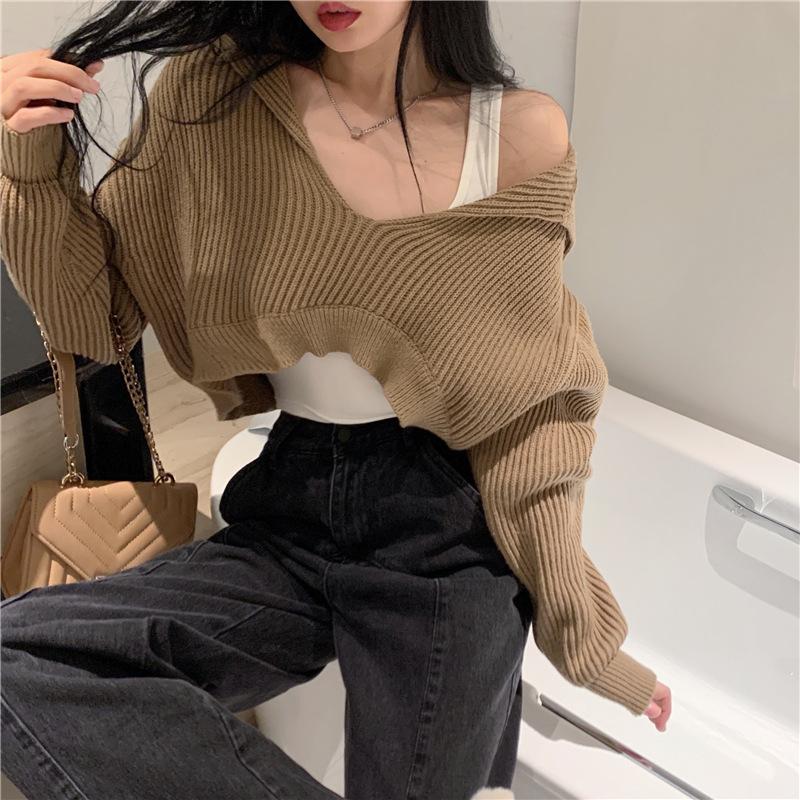 Hong Kong Taste Vintage Chic Sweater Autumn and Winter New Design Sense of Small Fashion Short Style Knitwear Top Women