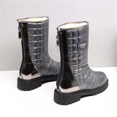 Shoes For Woman Mid Calf Silver Women's Snow Boots Half High Biker Waterproof Large Size Warm Winter 2024 With Stylish Hot