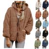 Damska Modna Jesienno-Zimowa Casualowa Kurtka z Kapturem Jednokolorowy Płaszcz