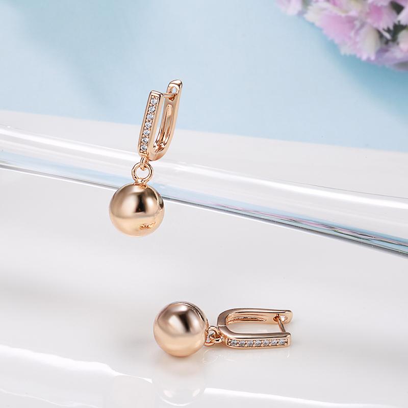 New  Rose Gold Long Earrings For Women Unique Simple Glossy Ball Natural Zircon Dangle Earrings Fine Wedding Jewelry