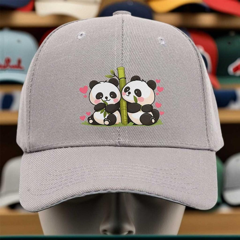 Cute Panda Couple Bamboo Hearts Baseball Cap Polyester Casual Adjustable Adult Hat