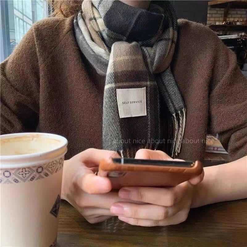 Autumn and winter Korean-style scarves for men and women, plaid cashmere neck warmer, tassel shawl, thickened for warmth