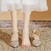 Summer bag head sandals thick heel new one-word buckle high heels middle heel pointed head with skirt cheongsam single shoes
