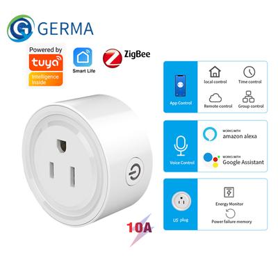 Germa Zigbee Smart Socket Us Plug para Hub Gateway Smart Home Controle Remoto Sem Fio Tuya Smart Life App Funciona com Alexa Google Home