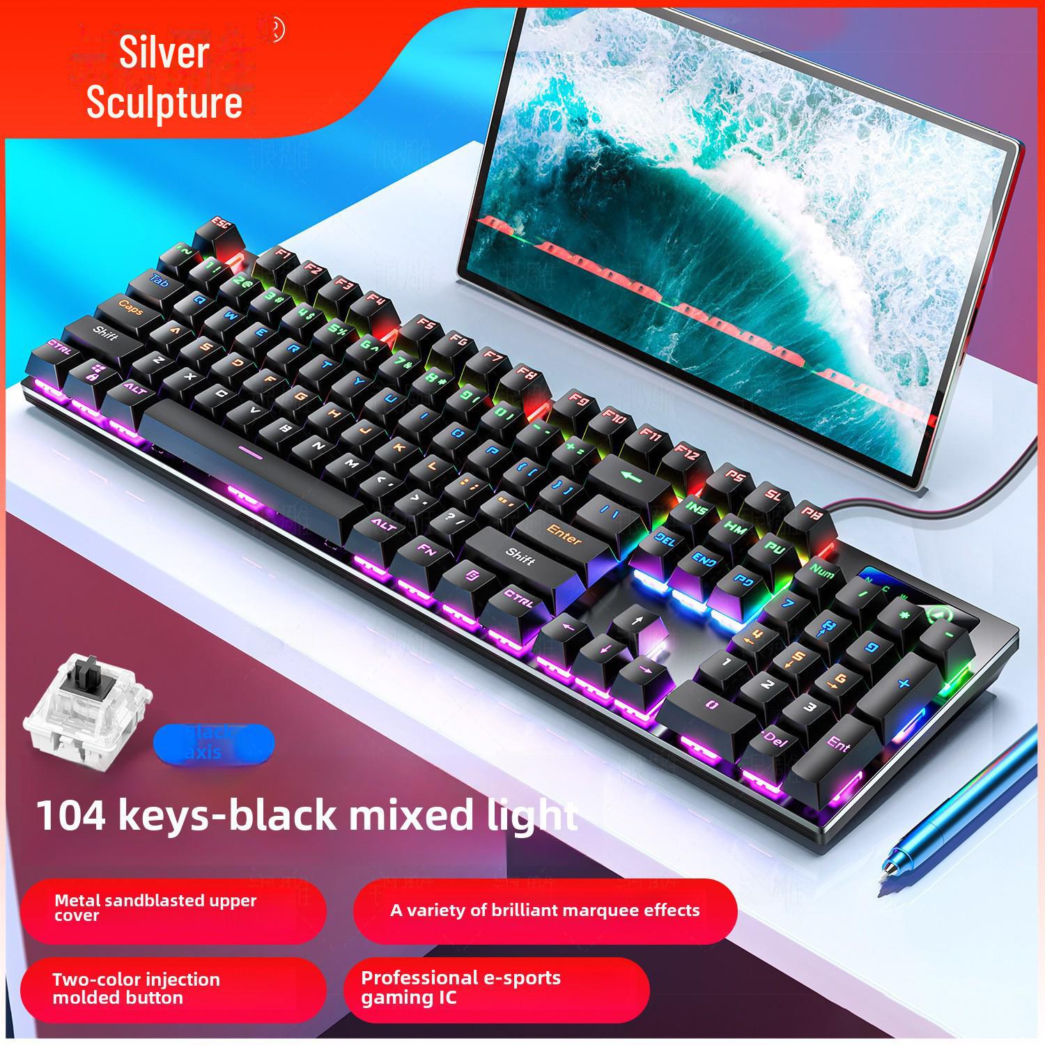 

Механическая клавиатура ZK3 с серебряной резьбой: 87/104 клавиша, светящиеся синие/черные переключатели, игровой аксессуар 104 keys, black axis