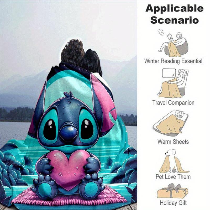 1pc Stitch Printing Blanket - Soft, All-Season Throw for Living Room, Bedroom,Personalized Gift with Adorable Cartoon Design