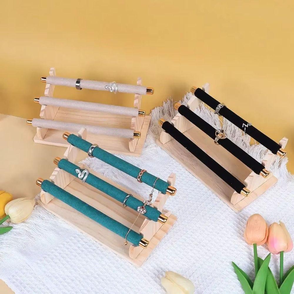 Necklace Bracelet Jewelry Organizer 3-Tier Ring Display Rack Wooden Ring Holder Retail Display