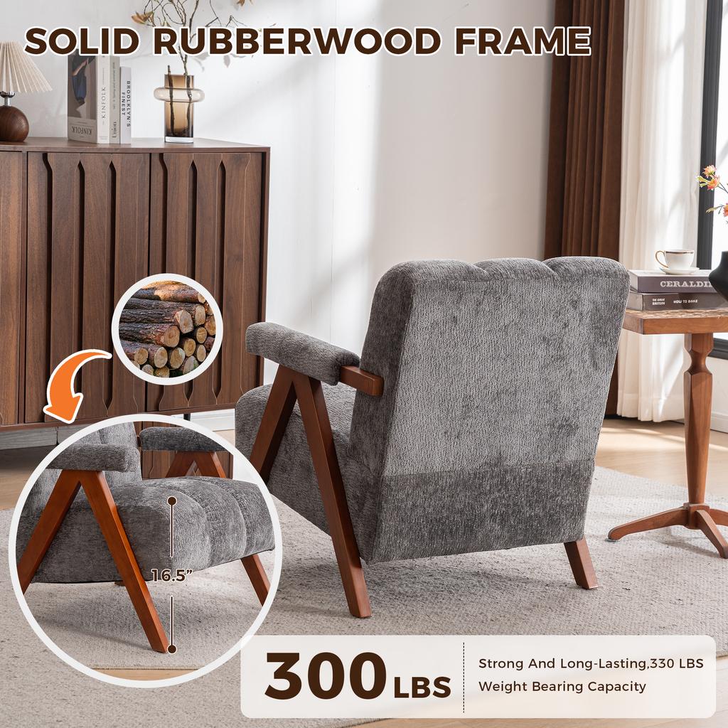 Bouclé Accent Seating with Wooden Frame, Armchair for Living Room, Bedroom, Grey