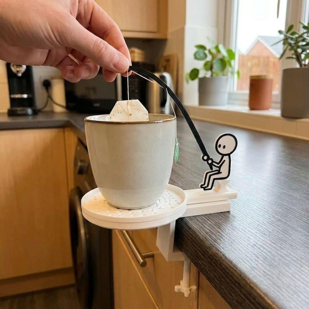 Portable Fishing Man Tea Bag Holder Heat-resistant Drip-catching Coaster Fisherman Tea Bag Stand Drip-catching Plastic