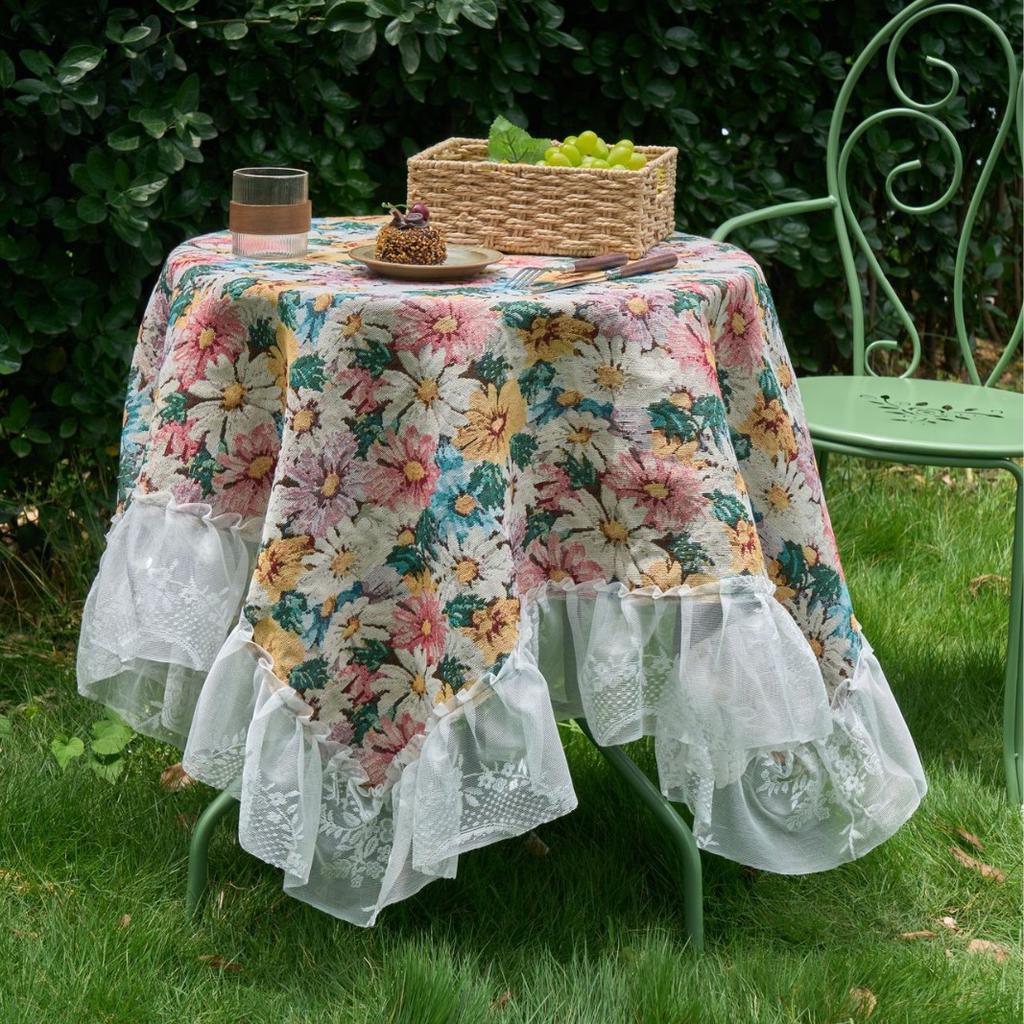 Tablecloth French Cream Style Weaving Jacquard Hyacinth Lace Lotus Leaf Square Fabric Tablecloth