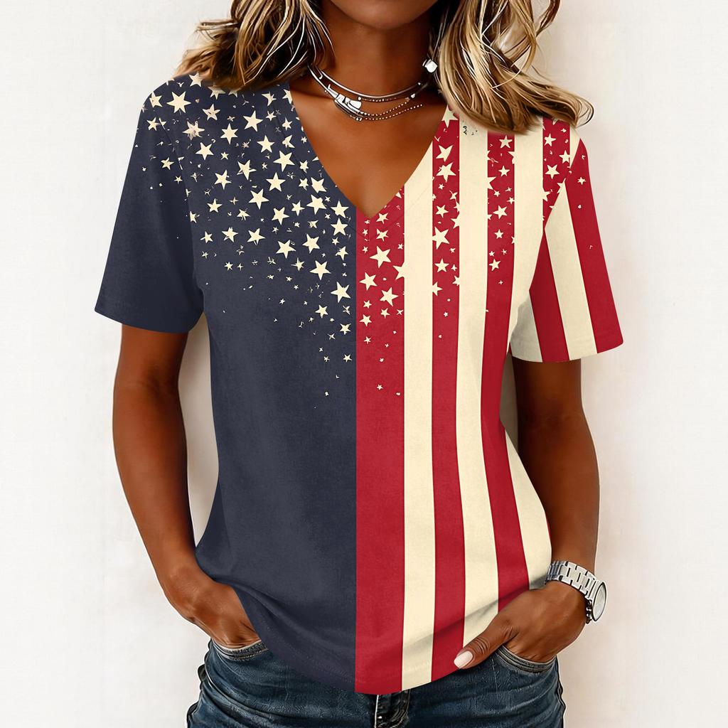 Shirts For Women Trendy V Neck T Shirts Casual Printed Blouse Tops For Women