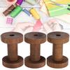 3Pcs Wooden Spools Reels Dark Brown Chic Bobbins for Crafts DIY Sewing Threading Tools