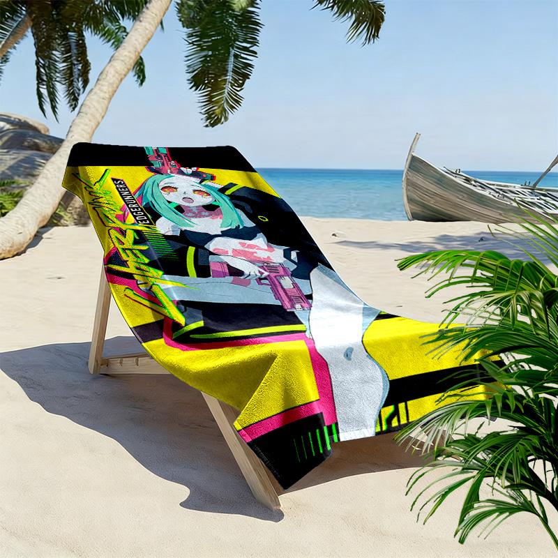 Cyberpunk Edgerunner Print Beach Towel, Large Soft Quick Dry Towel for Beach Camping Swimming