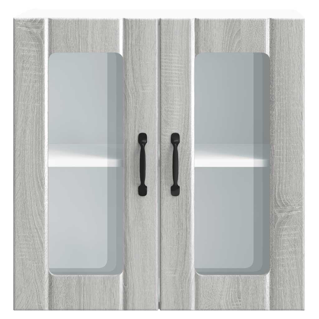 Lucca Wall Mounted Kitchen Cabinet with Glass Door Grey Sonoma Wood Based Material