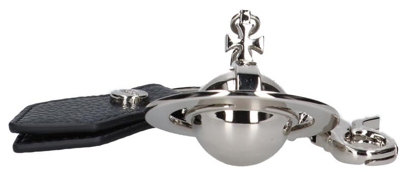 Vivienne Westwood Key Ring GADGETS 3D ORB SILVER 8203011LU OM0014 METAL N403 BLACK PU GRAIN [Used]