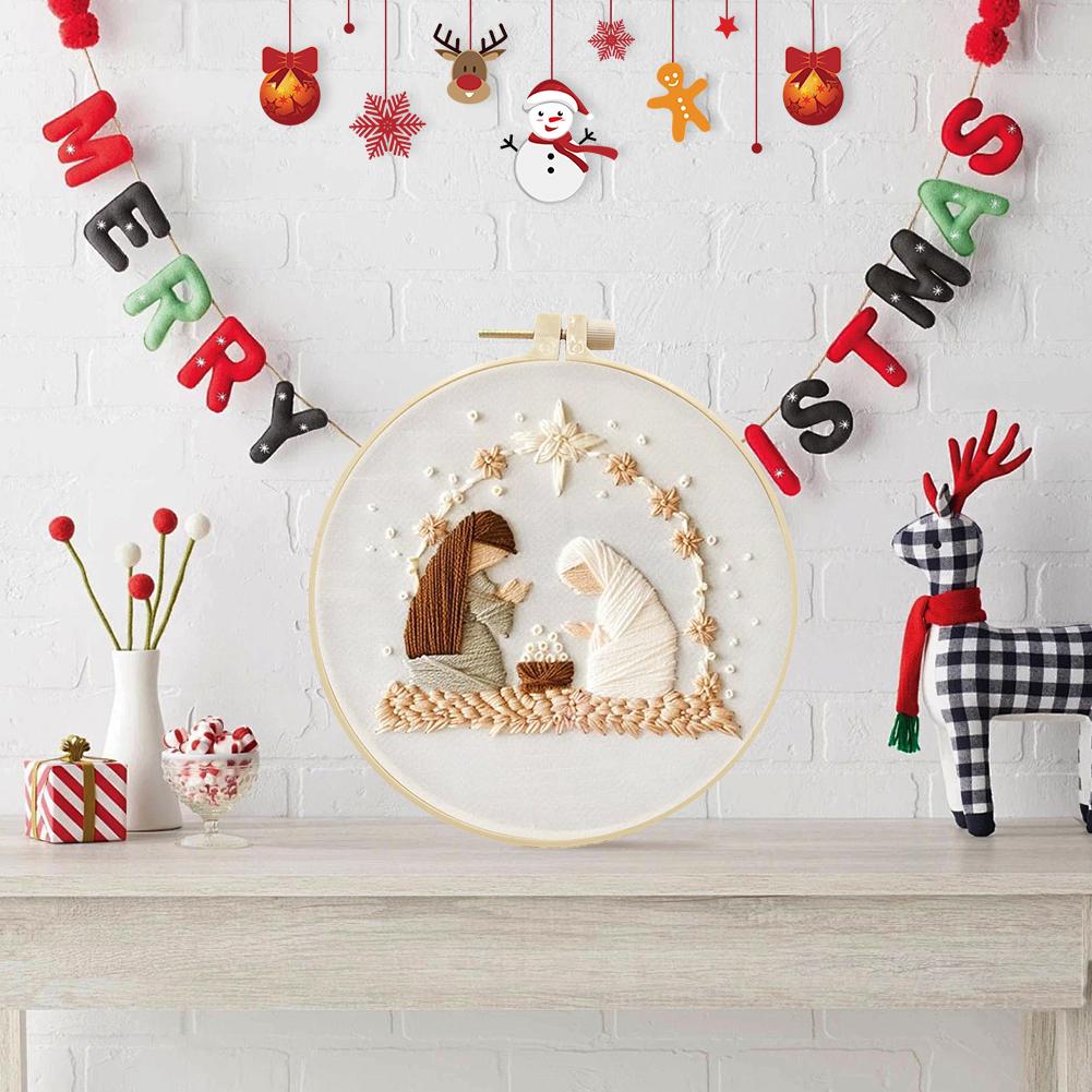 Christmas Embroidery Kit with Embroidery Hoop Color Threads and Needles for Beginners DIY Cross Stitch Kit Embroidery Supplies