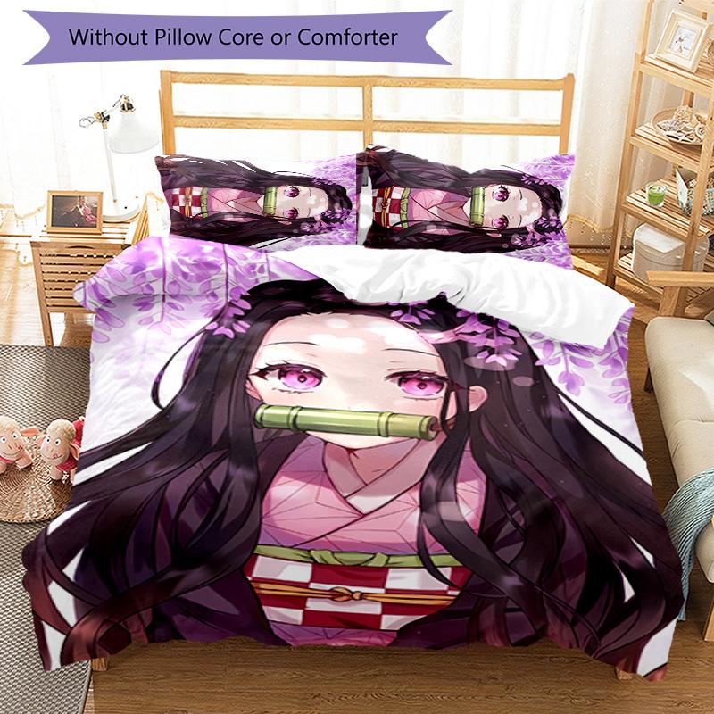 3pcs Demon Slayer Nezuko Pattern Bedding Set Duvet Cover Set Includes Duvet Cover &pillowcases, Perfect All Season Bedroom Decoration & Gift