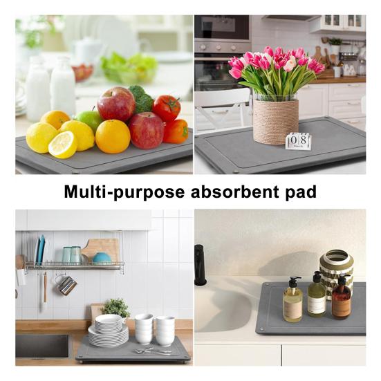 Drain Mat for Kitchen Counter 15.7" X 11.8" Large Dish Drying Mat Diatomaceous Earth Mat for Kitchen Sink Organizing