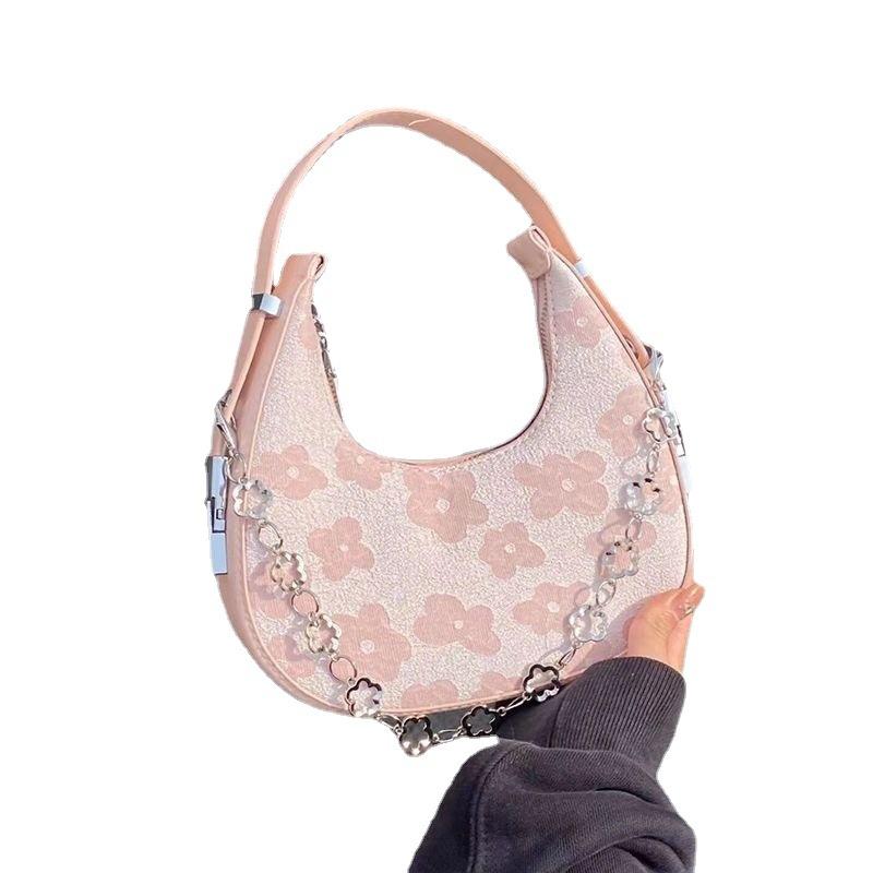 Flower high-value underarm versatile portable shoulder crescent bag trendy fashion chain bag women