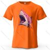 Pink Shark Cartoon Pattern Printed Short Sleeved Summer New Personalized Unisexs and Womens Casual Soft Skin Friendly Tshirt