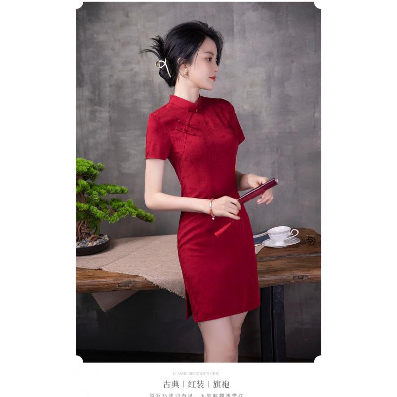 New Chinese Retro Highend Cheongsam Dress Women's Summer New Slimfit Super Body Temperament Red Dress