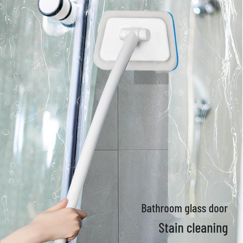 Multi-Functional Long Handle Bathroom Brush with Replaceable Head for Cleaning Bathtub, Tile, and Glass