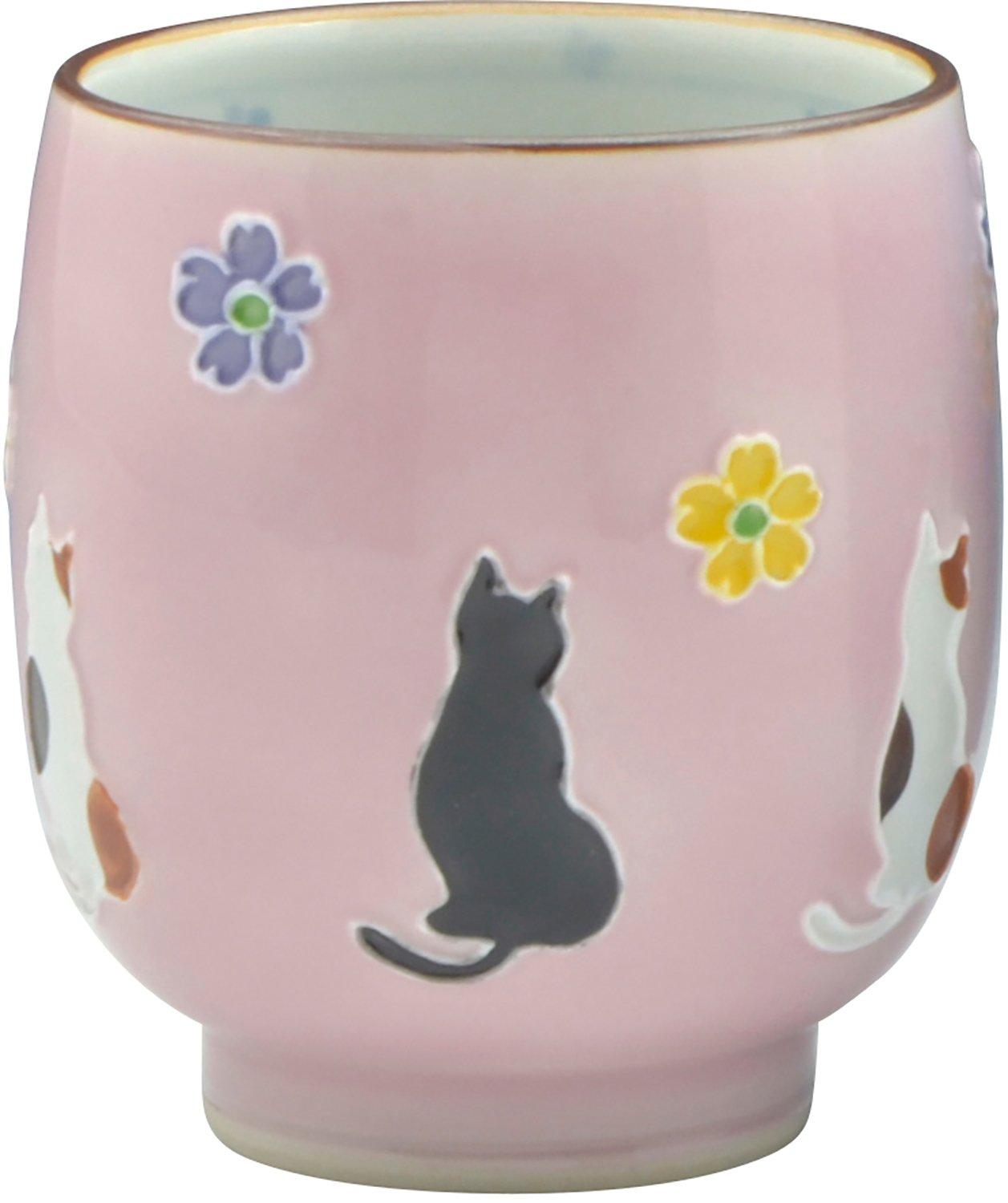

Kyo-yaki, Kiyomizu-yaki, Shoho-gama, Small Teacup, Kochi, Flower Cat Design, UIH958-02