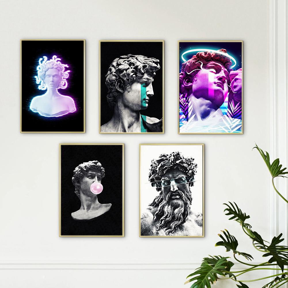 Schwarz-weiße Marmorskulptur, Kunstdrucke, Crying David, Leinwand, klassische Malerei, Wandposter, Bild für Heimdekoration, kein Rahmen