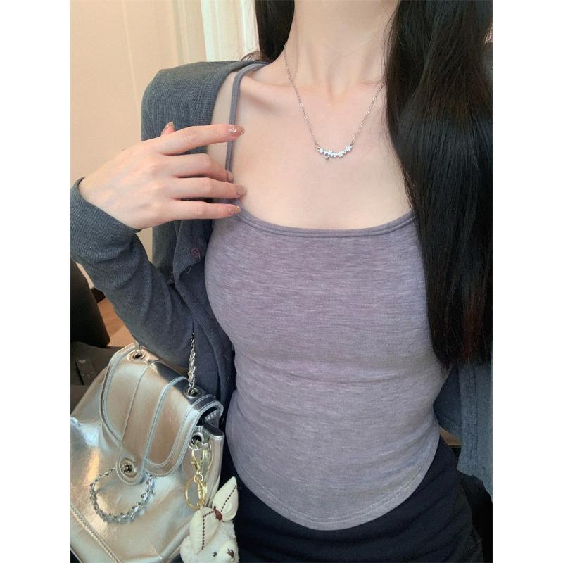 Pure Sweet Sister Halter Vest Female Inside To Wear Outside The United States Strap Fixed Chest Pad Design Sense Slimming Blouse Female