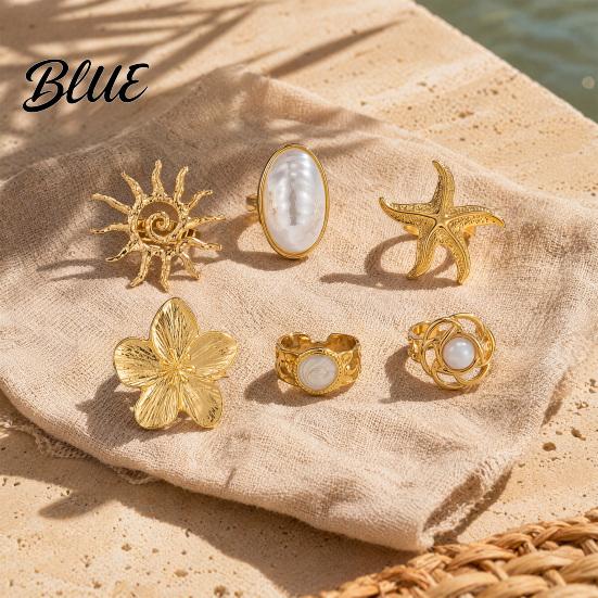 Layered Ring Set 6Pcs/Set Finger Set Ocean Style Adjustable