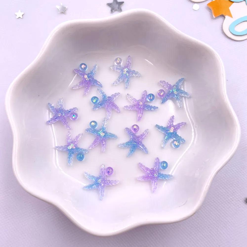 100Pcs Resin Colorful Mini Luminous Mermaid Nail Charms Glow Shell Ocean Flat Back Rhinestone Art Decor Accessorie DIY Scrapbook