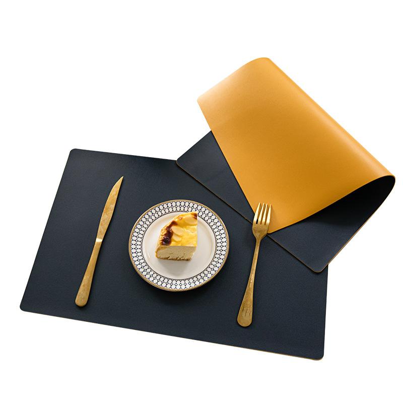 Double-Sided Solid Color PU Leather Placemat Waterproof Oil-Proof Disposable Western-Style Placemat Solid Color Household PVC Anti-Scald Placemat
