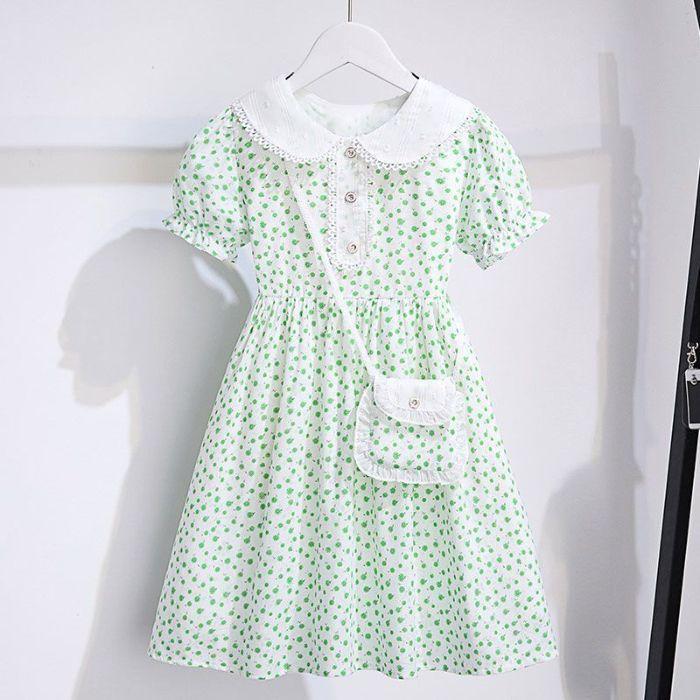 Girls Summer Floral Dress Short Sleeve Princess Fashionable Dress