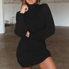 Damemote Uformell Strikket Langermet Soild Turtleneck Sexy Slim Genser Kjole