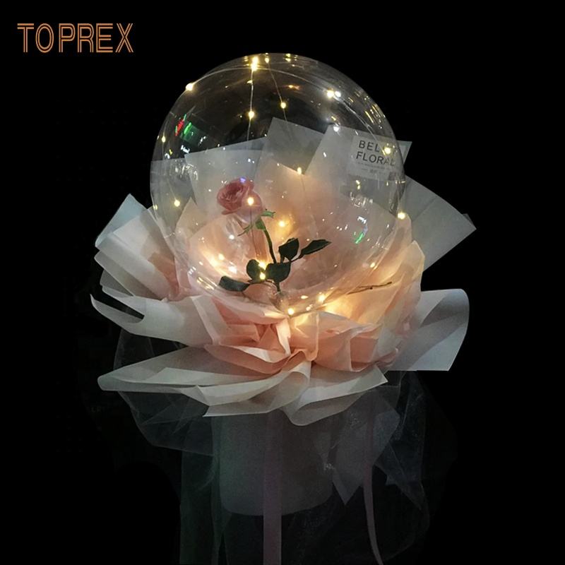 TOPREX Latex Led Balloon Light Rose Flower Design With Transparent Color for Christmas Party Bouquet Decoration CE ROHS