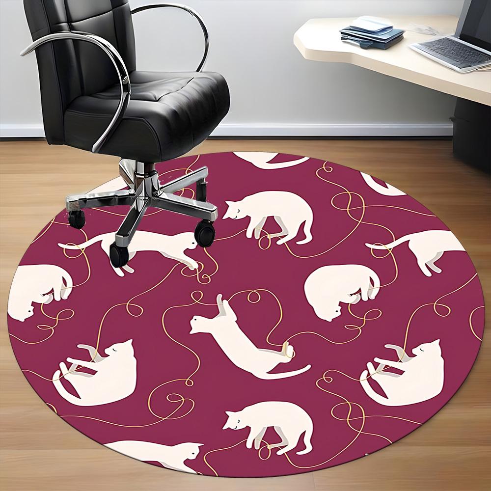 1pc Cat Thread Office Round Area Rug, Indoor Mat Suitable For Office, Under Office Chairs Bedroom Living Room Home Decor, Room Deco