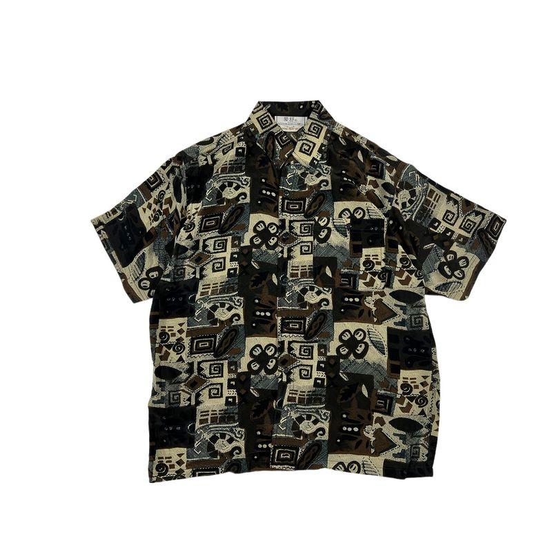 Summer Silk Thin Men's Mulberry Silk Short Sleeve Shirts Stock Old Goods Color Retro Hong Kong Style Baroque Oil Painting Shirts