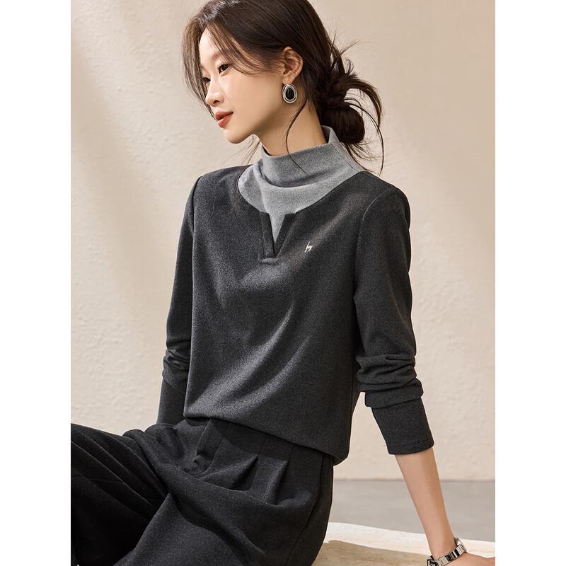 Mohan Yimei Women s Smart-Sense OL Embroidered Fake Two-Piece Thermal Tee M