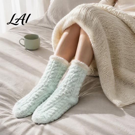 Warm Winter Gift for Women Thickened Plush Socks Women Soft Coral Fleece Slipper with Velvet Towel Bottom Cushioning Thermal Floor Autumn