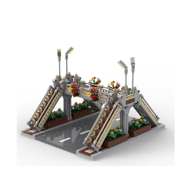 Pedestrian Bridge MOC Playthings Construction Bricks City Traffic Scene Street View Parts Blocks Traffic Motorway Works With City Bricksi