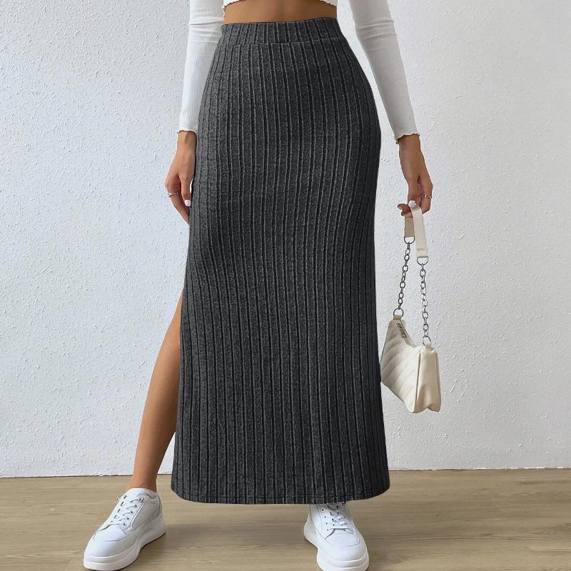 Rock Herbst Winter Seite Schlankmachender Schlitz Europäisch Amerikanisch Strick Damenbekleidung Bodycon Langer Rock