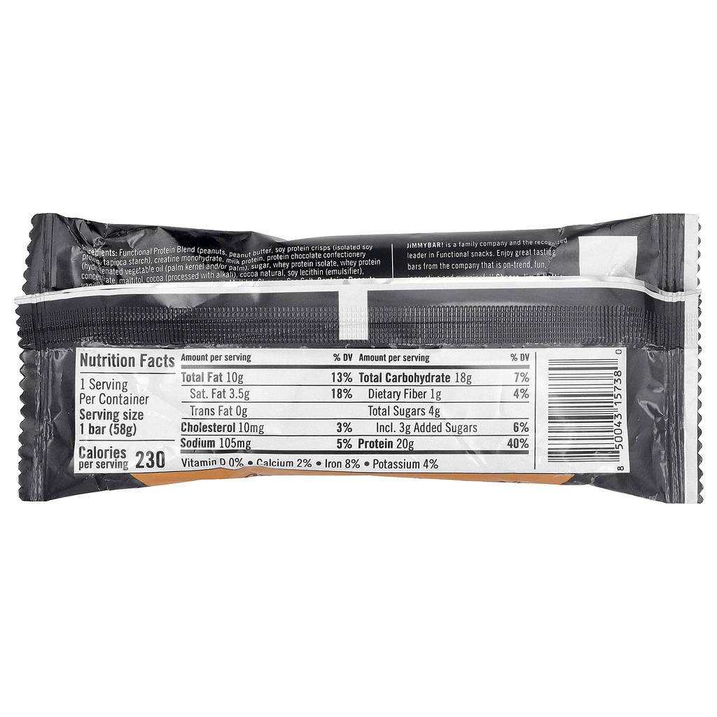 JiMMY!, Bars With Benefits™, Creatine Functional Protein Bar, Chocolate Peanut Butter, 12 Bars, 58g (2.05oz) Each