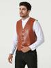 Men's PU Leather Vest V-Neck Single-breasted Slim-fit Casual Leather Vest Fashion Trend Men's Jacket