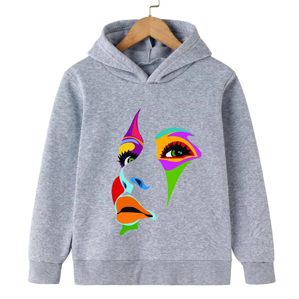 Boys Hip Hop Street Art Printed Girls Kid Hoodie Long Sleeve Solid Color Warm Casual Fashion Sweatshirt Children's Clothing