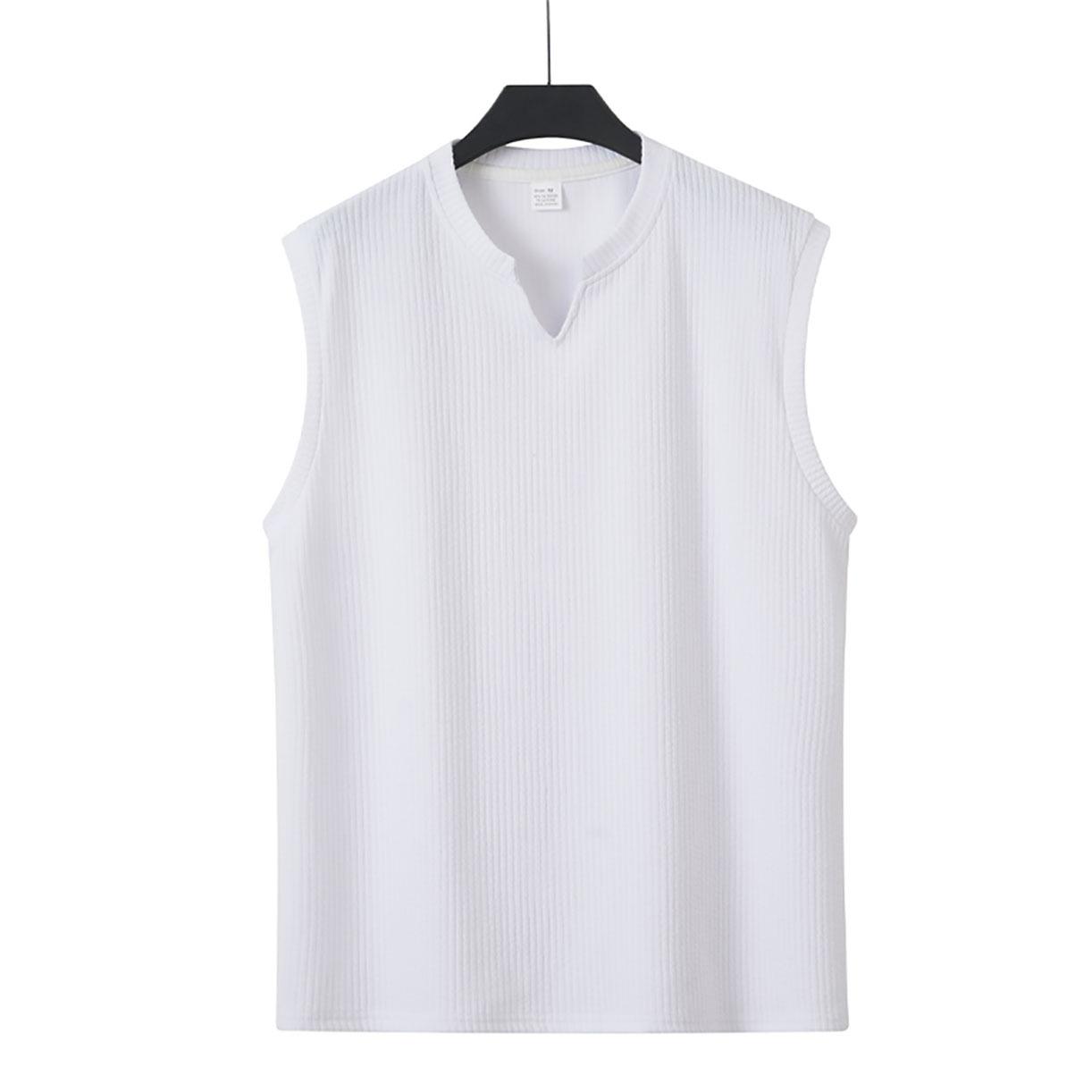 Men Summer Knit Vertical Stripes Slim Fit V Neck Fitness Sports Sleeveless Vest S