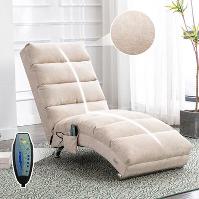 Moderner Liegestuhl mit Ganzkörperunterstützung, sanfter Vibration und Seitentaschen, geeignet für Büro, Wohnzimmer und Schlafzimmer (beiger Leinen)